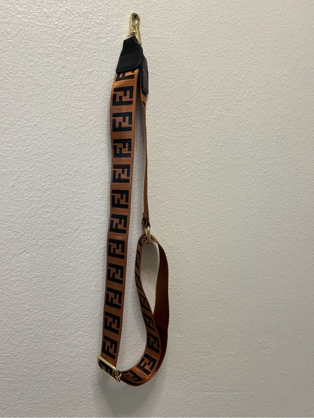 Fendi Brown and Black Logo Webbing Strap with Gold Hardware